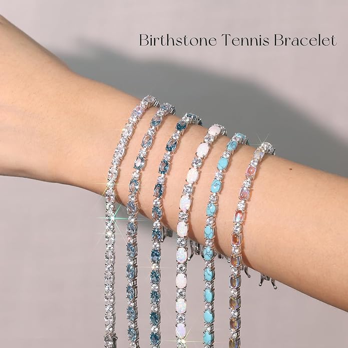 FANCIME Birthstone Bracelets Sterling Silver Tennis Bracelets Charm Fine Jewelry Birthday Gifts for Women 7"