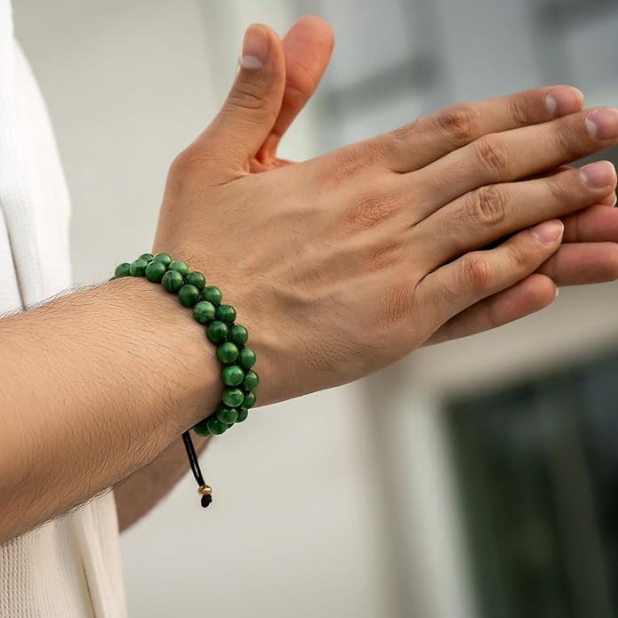 RTZN Jade Bracelet for Men – Premium Artisan Handcrafted Authentic Dark Green Jade Bracelet – 8MM Beaded Stone Mens Jade Bracelets