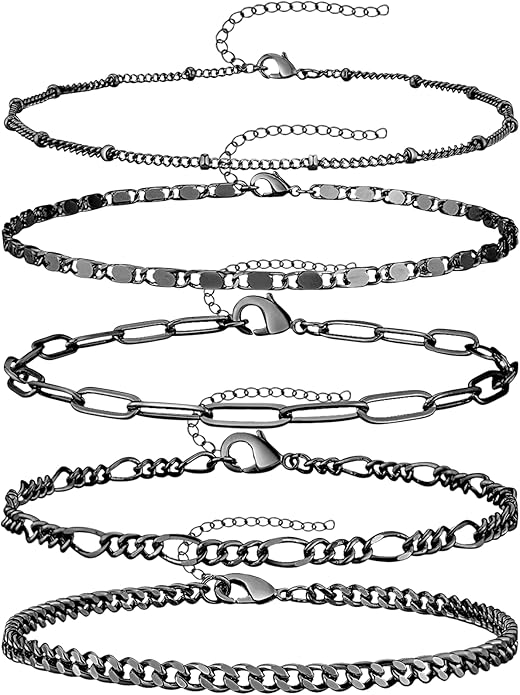 Gold Bracelets for Women Trendy,14K Gold Plated Dainty Stackable Paperclip Cuban Link Chain Bracelets, Simple Cute Cuff Bracelets Jewelry Set Adjustable 7"+2"