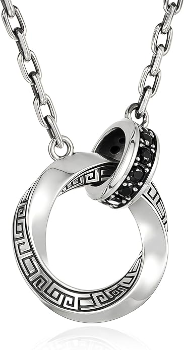 BRAYEG Möbius Strip Men's Necklace, Double Ring Black Onyx Pendant Necklace for Men, Silver Interlocking Circle Mens Necklaces holiday,Jewelry Gift for Him Boyfriend Husband (22+2Inchs)