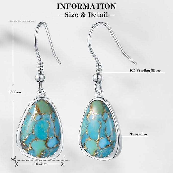 Turquoise Earrings for Women,Sterling Silver Turquoise Drop Dangle Earrings,Vintage Style Sterling Silver Turquoise Earrings-Boho & Western Drop Dangle Earrings for Women, The Triple Threat Blue Jewelry Gift