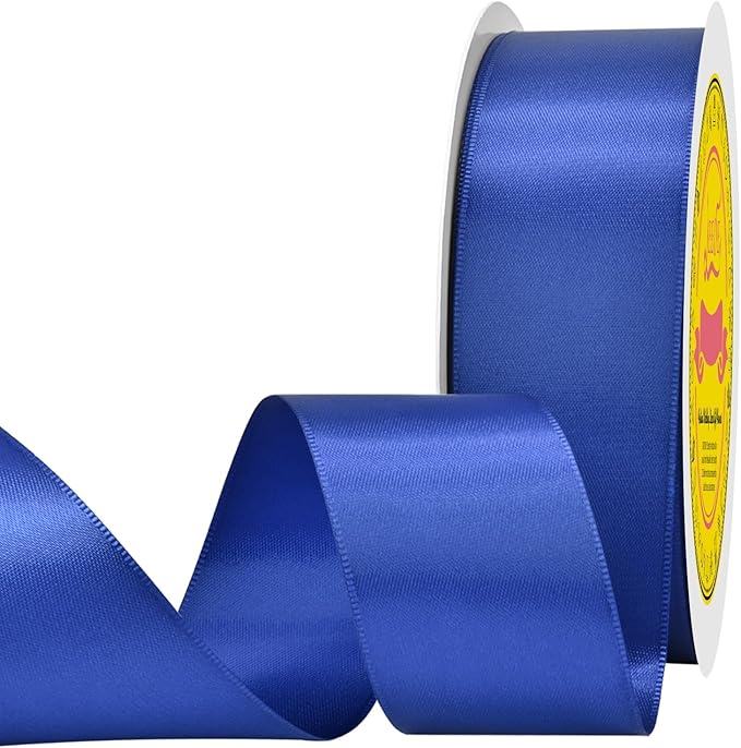 LEEQE Double Face Cobalt Blue Satin Ribbon 1-1/2 inch X 50 Yards Polyester Cobalt Blue Ribbon for Gift Wrapping Very Suitable for Weddings Party Hair Bow Invitation Decorations and More