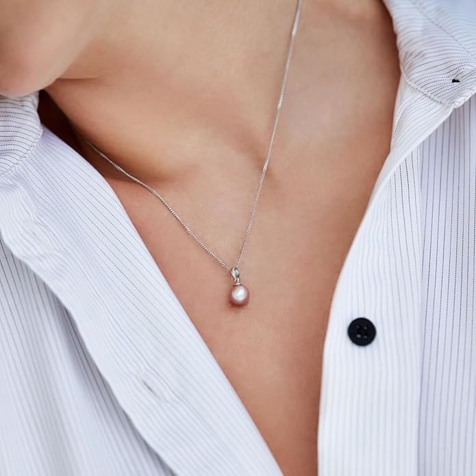 The Pearl Source Freshwater Pearl Pendant Sydney Necklace for Women - Cultured Pearl Necklace | Single Pearl Necklace for Women with 925 Sterling Silver Chain