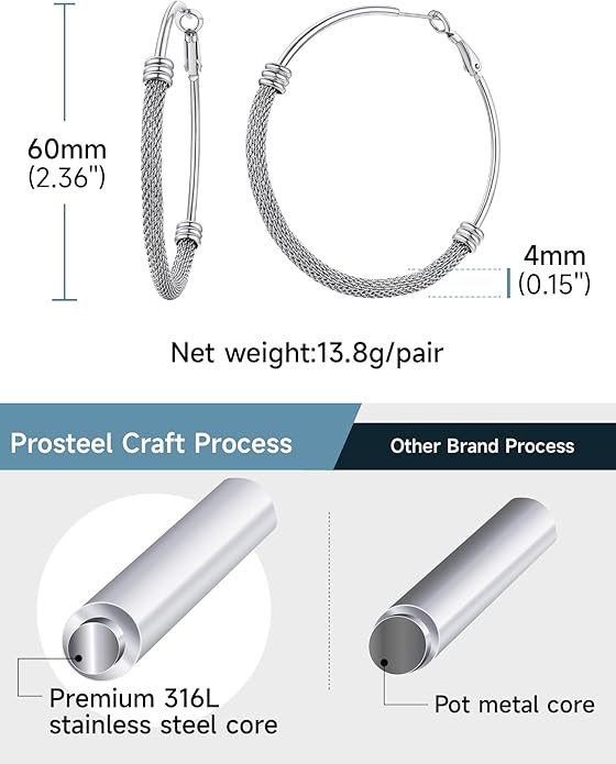PROSTEEL 30/40/60/80/100mm Chunky Hoop Earrings For Women Gold Plated/Black Stainless Steel Hoops Earrings Statement Jewelry