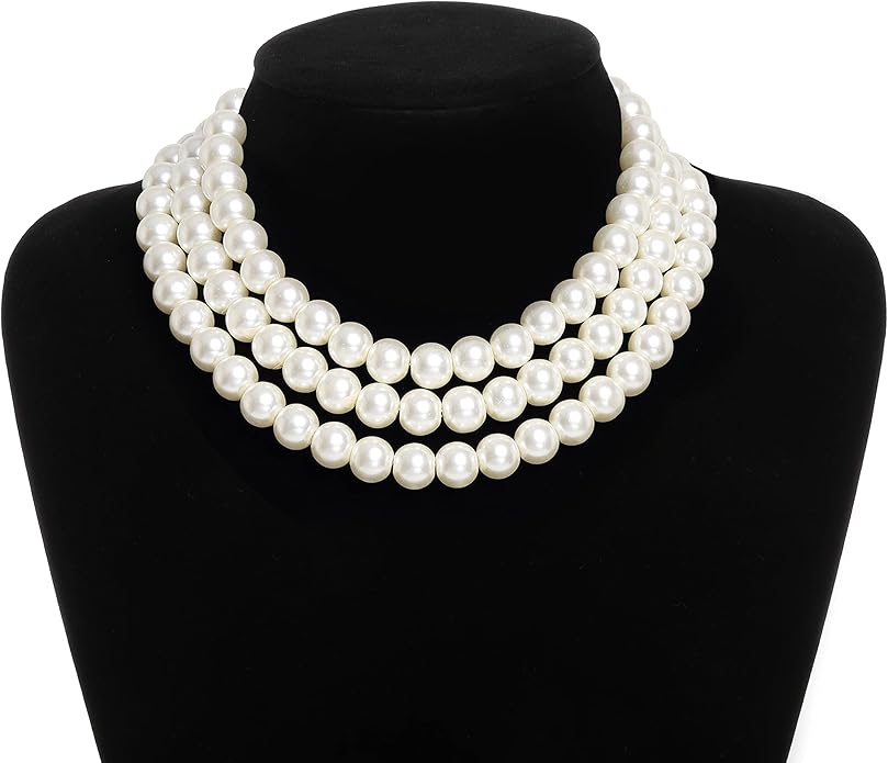 BABEYOND Round Imitation Pearl Necklace Vintage Multi Strands Necklace 20s Flapper Necklace for Party