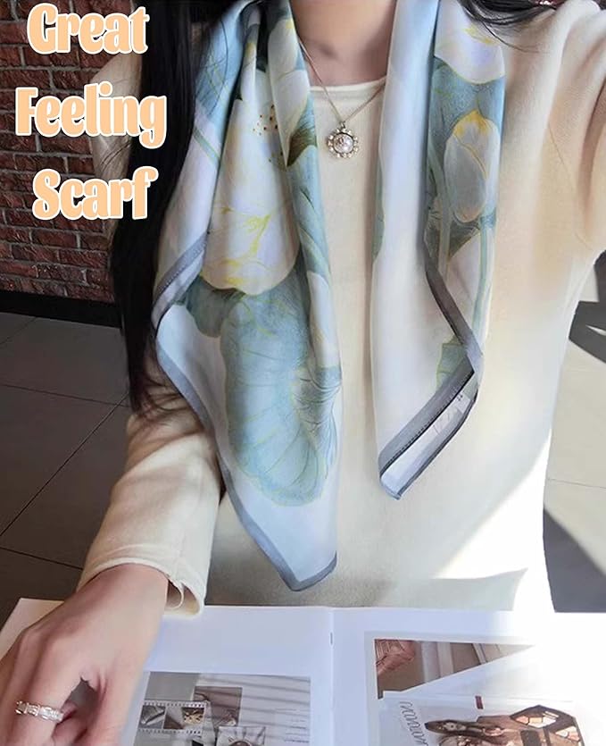 kcctoo 27.5" Mulberry Silk Feeling Head Scarf Women's Fashion Square Neck Satin Scarfs for Bag Hair Scarves Gift