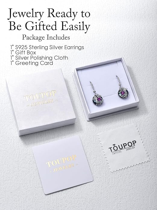 TOUPOP Tree of Life Birthstone Earrings for Women 925 Sterling Silver Family Tree Dangle Earrings Austrian Crystal Jewelry Birthday Christmas Gifts for Her Girlfriend Wife Mom