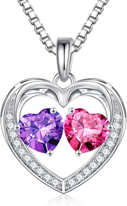 Iefil Christmas Gifts for Women Wife - 925 Sterling Silver Heart Birthstone Necklace, Anniversary Birthday Gifts for Women Wife Girlfriend Mom, Birthstone Jewelry Gift for Her