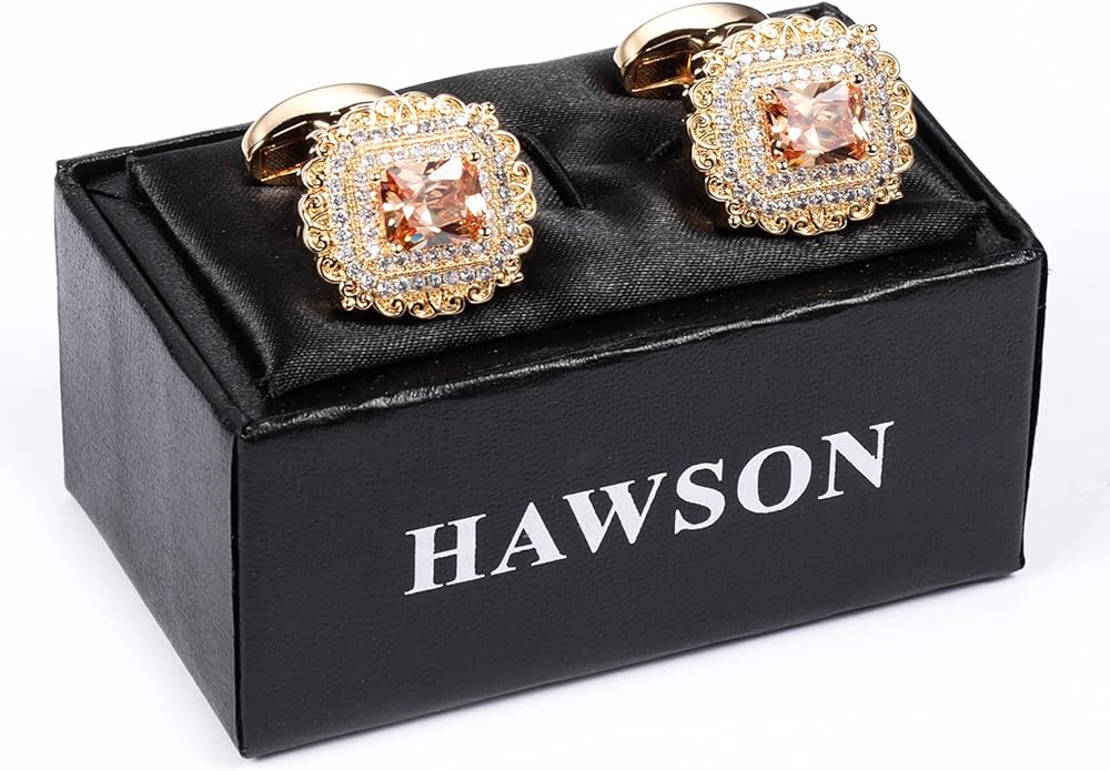 HAWSON Cufflinks for Men, Gold Diamond Crystal Cufflinks for Groom Husband Personalized Gifts, Mens Formal Wedding Business Cufflinks, Luxurious Gorgeous Cuff Links French Shirt Accessories