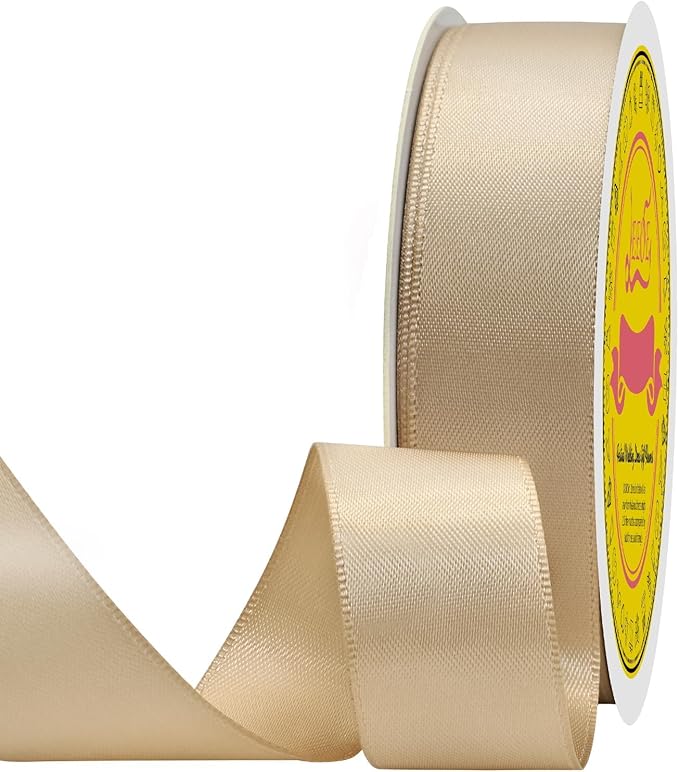 LEEQE Double Face Tan Satin Ribbon 7/8 inch X 25 Yards Polyester Tan Ribbon for Gift Wrapping Very Suitable for Weddings Party Hair Bow Invitation Decorations and More