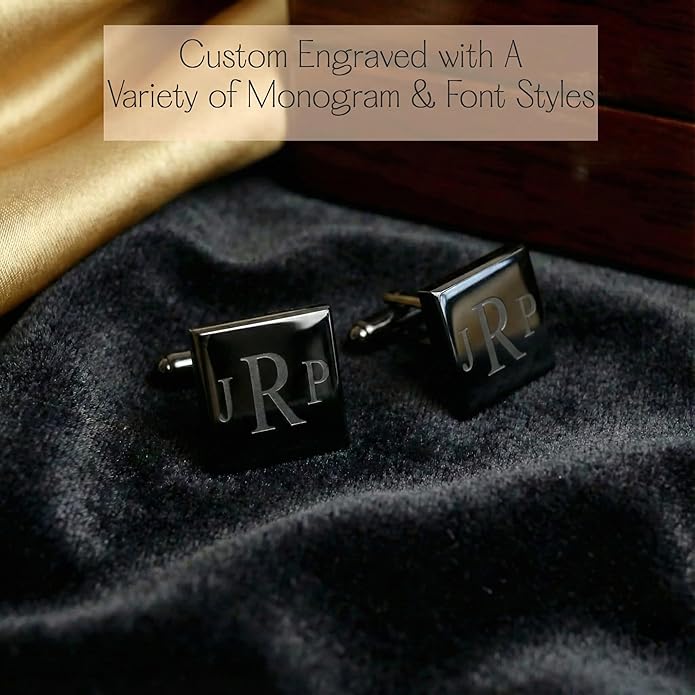 Custom Cuff Links & Personalized Tie Clip Gift Set for Men • Engraved Monogram, Date, Handwriting, Crest, Logo • Father's Day Gift for Dad • Gold, Silver, Black