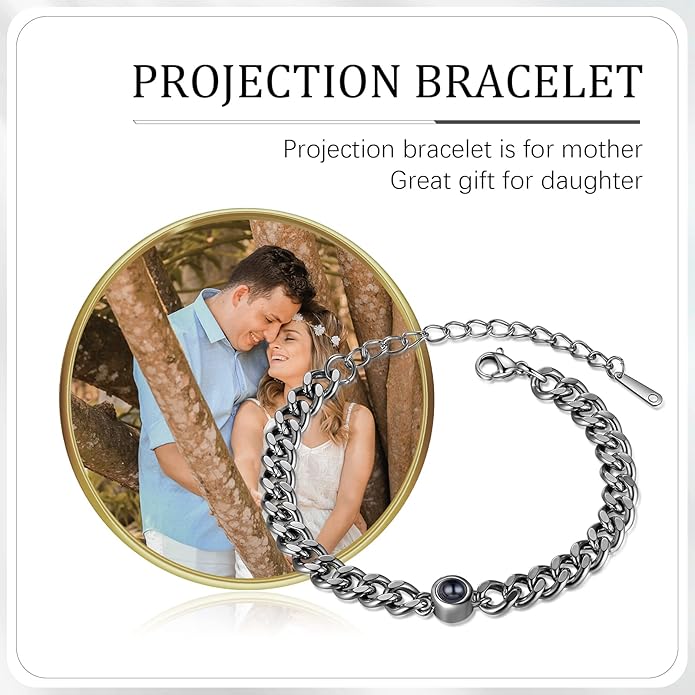 ROSI Personalized Bracelets with Picture Inside, Custom Projection Bracelets with Photos, Picture Bracelet Personalized Photo Gifts, Memorial Gifts for Women Mom Family Couple Girl