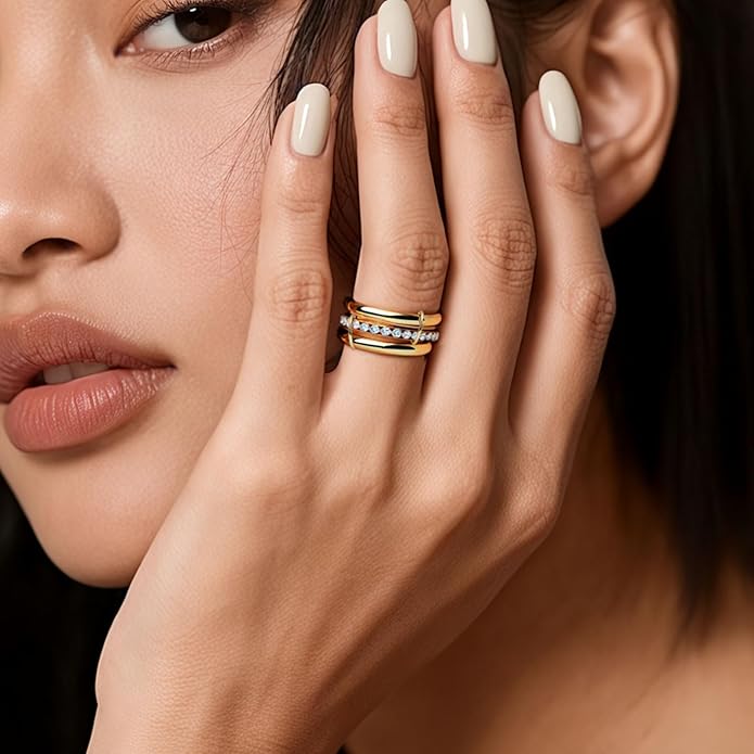 IHOKIT Stackable Rings for Women, 18k Gold Rings for Women Non tarnish, Silver Gold Multi Ring Mixed Metals Stack Rings Set,Jewelry Gift for Women