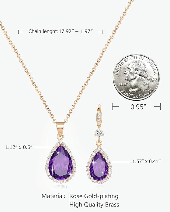 Sumonyo Women Jewelry Set Silver/Gold Plated Teardrop Pendant Necklace Dangle Drop Earrings Dangling Sets Birthstone Crystals Rhinestone,Birthday Anniversary Wedding Mother’s Day Gifts for Women