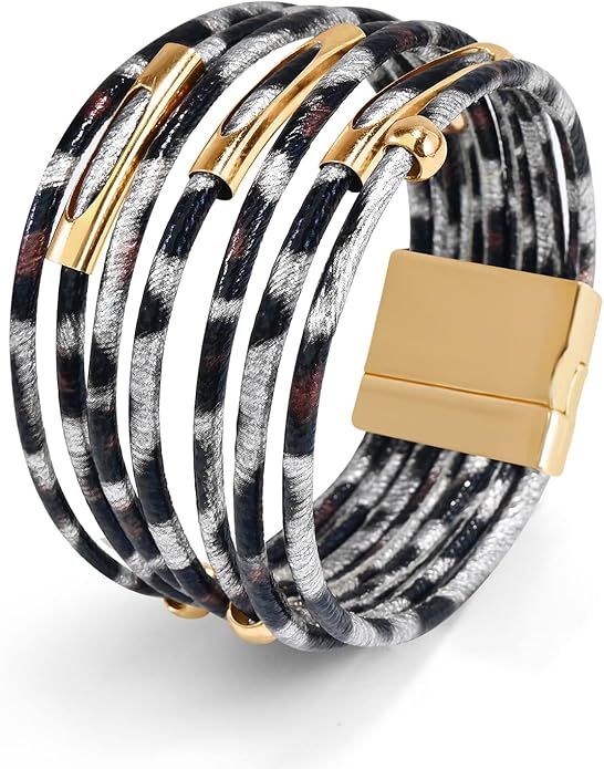 ENGCKSHI Wrapped Bracelets for Women,Leather Bracelet,Boho Bracelets for Women,Multi-Layer Pearl Crystal Bracelet Bangle Jewelry