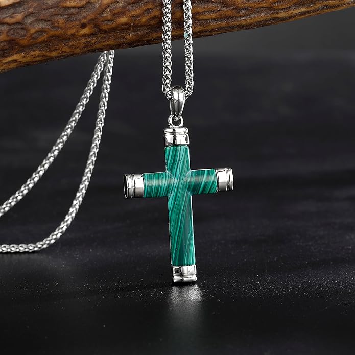 GTMJ Cross Necklace for Men -Stainless Steel & Gemstone Adjustable Box Chain 24-26in, Spiritual Jewelry Gift for Him, Everyday Wear