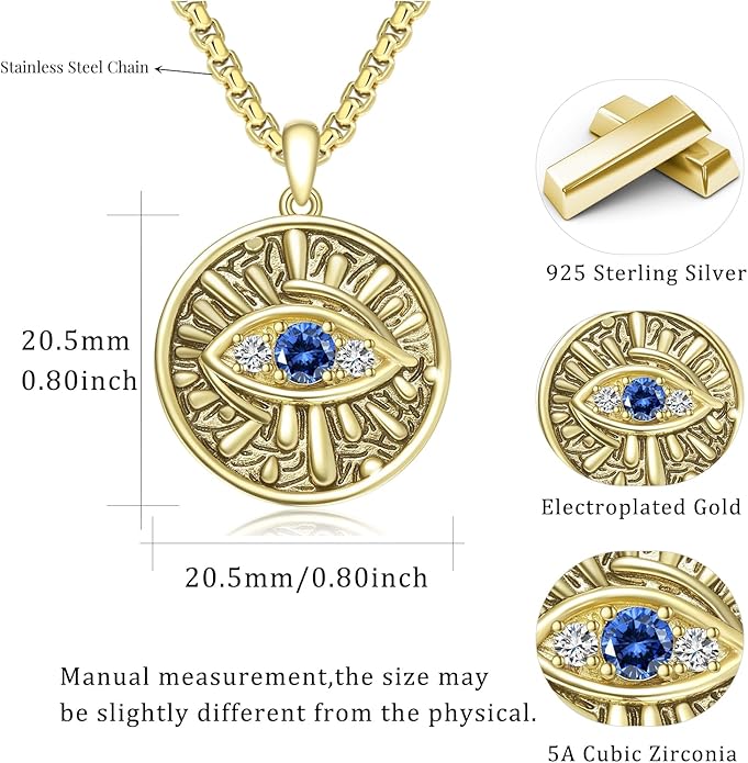 Evil Eye Necklace for Women 925 Sterling Silver, Protection Necklace with Blue Evil Eye Charm, Evil Eye/Lotus Pendant Jewelry, Birthday Christmas Gifts for Her