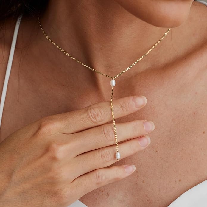 Gold Necklace for Women, Dainty Gold Long Necklaces 14k Gold Plated Prom Bar CZ Lariat Necklace Simple Choker Necklaces for Women Trendy Boho Fashion Costume Jewelry Womens