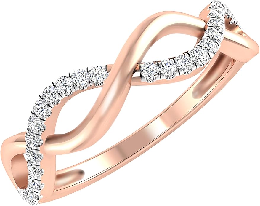 Inspereza Solid 10k Real Gold Minimalist Thin Twist Knot Stackable Diamond Ring | 1/10 Ct TW Real Diamond Engagement Anniversary Wedding Band for Women | Simple Gold Stacking Rings (Size 4-9)