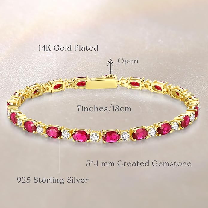 FANCIME 14K Gold Plated Birthstone Bracelets 4mm Sterling Silver Tennis Bracelets Gold Bracelets Birthday Jewelry Gifts for Women 7"