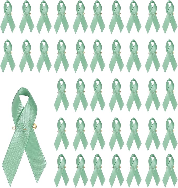 PATIKIL 50 Pcs Polyester Ribbon Satin Pins, Satin Ribbon with Safety Pins for Charity Public Social Event Party Clothing Decoration Anniversary, Celadon