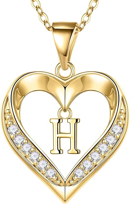 Turandoss Heart Initial Necklaces for Women - Dainty 14K Gold Plated CZ Heart Pendant Necklace with Tiny Letter A-Z, Non Tarnish Waterproof Trendy Jewelry Gifts for Mom Wife Girlfriend
