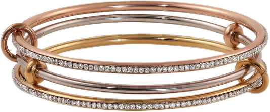 Musishiyu Gold Bracelets for Women Stacking Bangle - 18K Mixed Metal Tri-Color Rolling Interlocking Bands, Cubic Zirconia Fidget Anxiety Jewelry, Valentine's Galentine's Day Gifts (Love, Loyalty, Friendship)