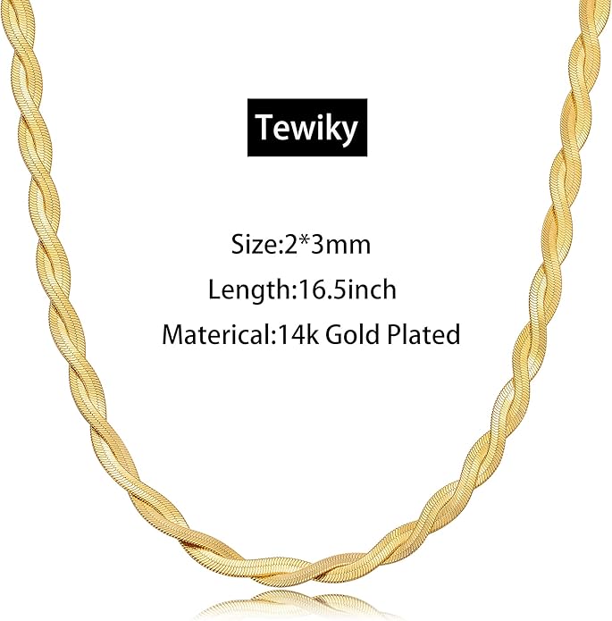 Tewiky Layered Necklaces for Women Non Tarnish- Chunky 14k Gold Plated Herringbone/Snake/Rope/Box/Cuban Link Chain for Women Waterproof Layering Stack Choker Necklace Trendy Dainty Tarnish Free Jewelry Set