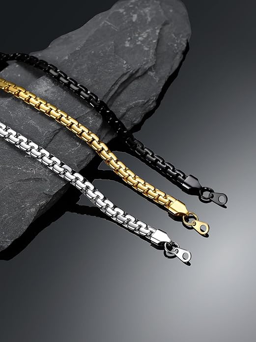 Bestyle 18K Gold Plated/Silver/Black Chain for Men, Hypoallergenic 2/4/6/8mm Stainless Steel Flat Link Chain Necklace for Men & Women Hip Hop Jewelry, 14-30"
