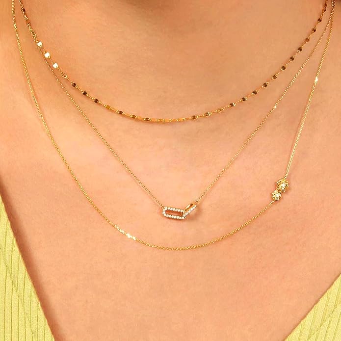 Zeffy Diamond Necklaces for Women, Dainty Gold Necklace 18k Gold Plated Layered Necklaces Simple Gold CZ Diamond Pendant Necklaces for Women Trendy Jewelry Gifts for Girls