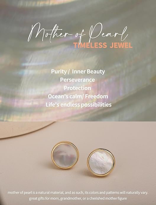 S.Leaf Gold Stud Earrings for Women 925 Sterling Silver Hypoallergenic Mother of Pearl Shell Stud Chain Earrings Friendship Jewelry Gifts for Women Her