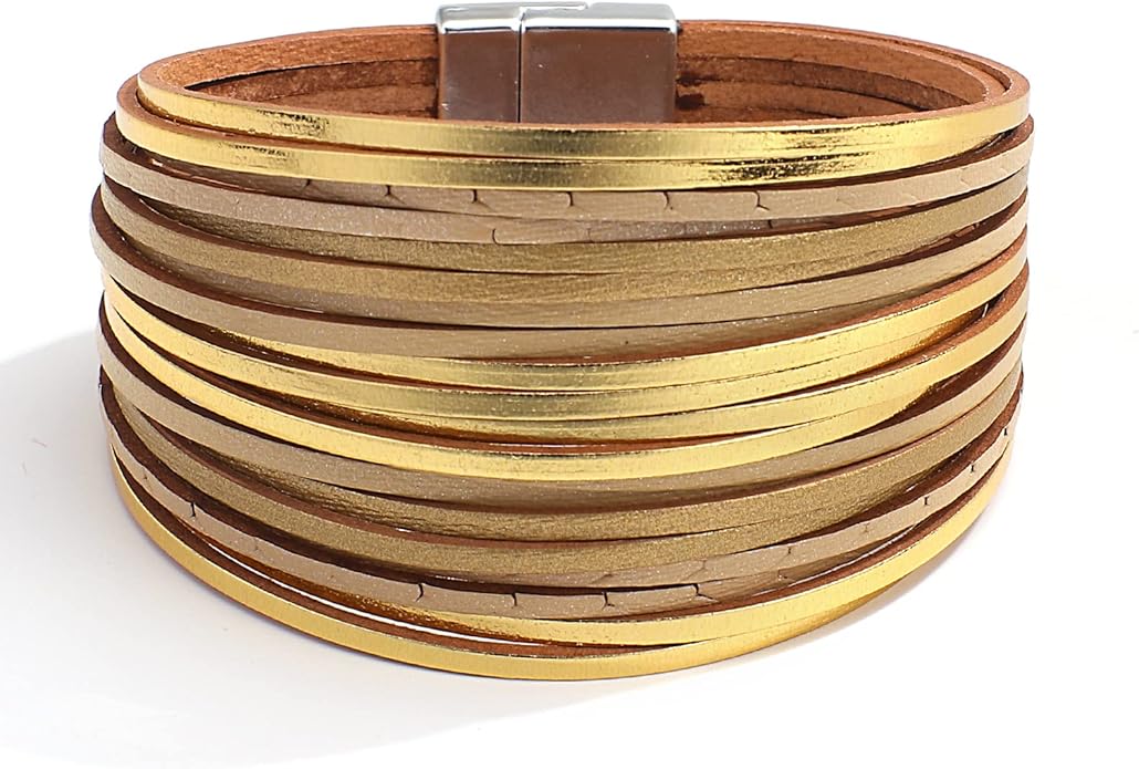 hotoo Handmade Layered Leather Bracelets Wrap for Women Stackable Chunky Colored Men Cuff Bracelet Wristband Bangle Gifts