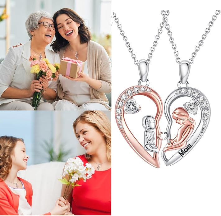 S925 Heart Necklace for Mom Wife Women S925 Sterling Silver Pendant Necklace Jewelry Gift for Mother's Day Birthday Christmas Wedding Thanksgiving Day Gift
