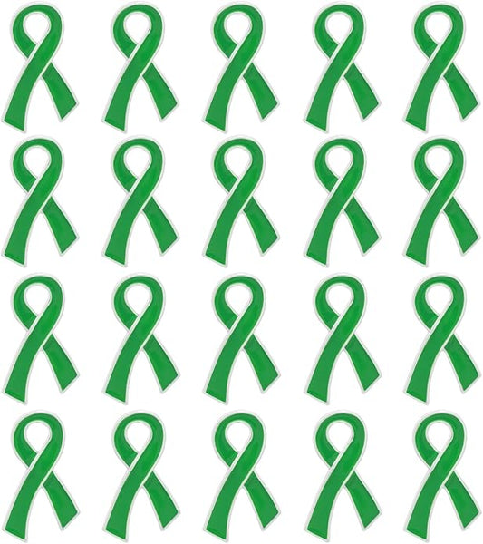 Green Ribbon Awareness Pins - Wholesale Pack Pins for Cerebral Palsy, Glaucoma, Mental Health, Bipolar Disorder, Organ Donation, Liver Cancer- Perfect for Gift-Giving and Fundraising