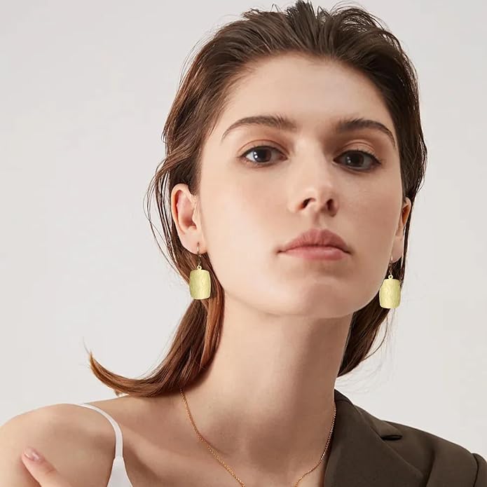 14K Gold Dangle Earrings for Women，Lightweight Circle Disc Coin Geometric Flat Brushed Drop Earrings, Hypoallergenic Leverback Earrings S925 Jewelry
