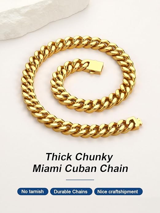 ChainsPro Chunky Cuban Link Chain Necklace for Women,Stainless Steel Silver/Gold Plated Thick Choker, 5/12/14mm Width,18" and 20" Punk Hip Hop Trendy Jewelry Gifts