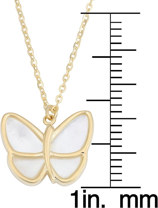 Kooljewelry 14k Yellow Gold Mother of Pearl Butterfly Necklace (18 inch)