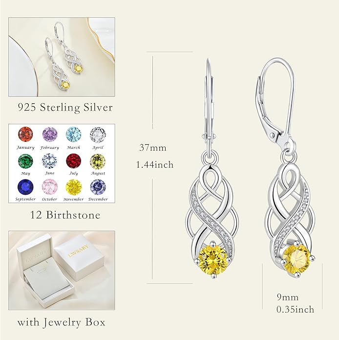 Infinity Irish Celtic Knot Jewelry Set for Women Citrine Necklace & Earrings & Bracelet November Birthstone Jewelry Gifts