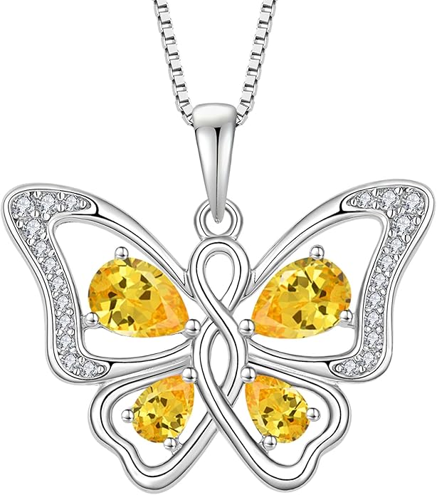 Butterfly Necklace 925 Sterling Silver Cubic Zirconia Birthstone Jewelry Gifts for Women Wife Mother