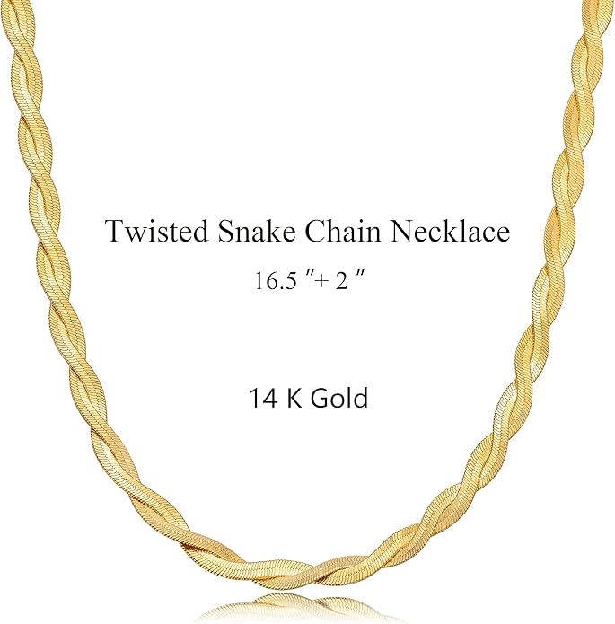 CHESKY 14K Gold/Silver Plated Snake Chain Necklace Herringbone Necklace Gold Choker Necklaces for Women Gifts Jewelry 1.5/3/5MM(W) 14"/16"(L)