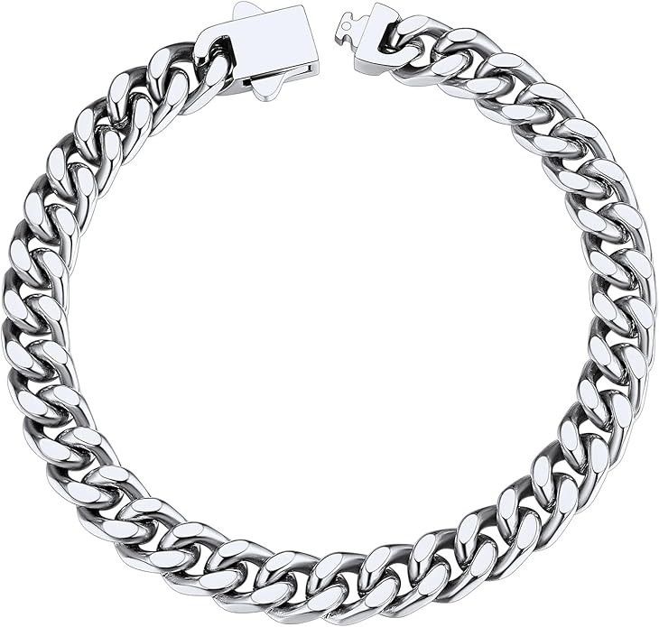 ChainsHouse Stainless Steel Cuban Link Bracelet for Men, 5mm/7mm/9mm/12mm Width, 7.5"/8.3"/9" Length, Black/18K Gold Plated Chain Wrist Bracelets for Men, with Gift Box