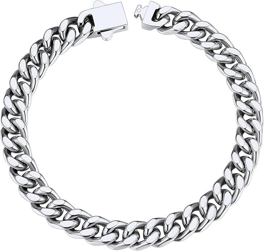 ChainsHouse Stainless Steel Cuban Link Bracelet for Men, 5mm/7mm/9mm/12mm Width, 7.5"/8.3"/9" Length, Black/18K Gold Plated Chain Wrist Bracelets for Men, with Gift Box