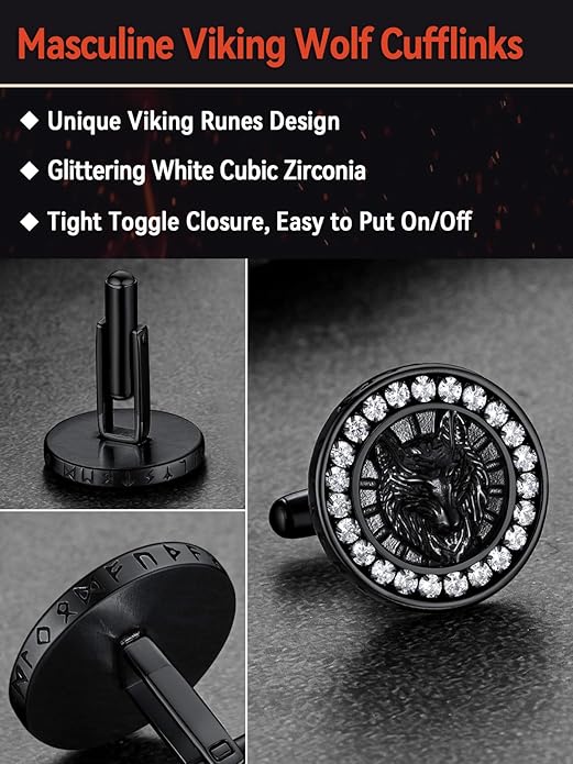 FaithHeart Mens Cufflinks, Norse Viking Tuxedo Shirt Cuff Links, Stainless Steel Cuff Links and Shirt Studs, Gift Box