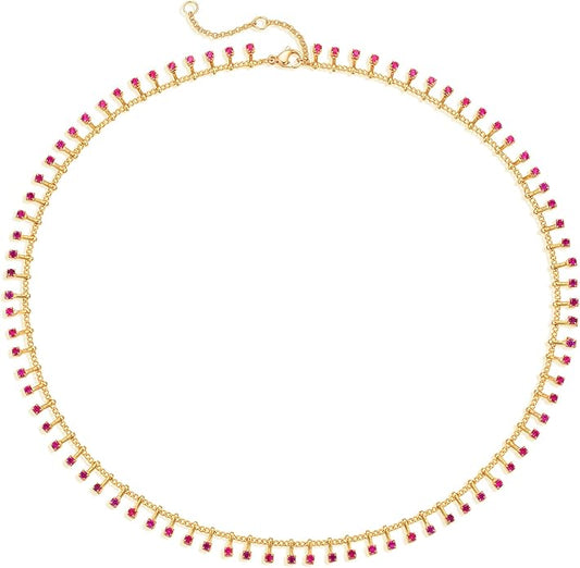 MTMY Beaded Necklaces for Women 14K Gold Plated Dainty Colorful Green/Rose Beaded Pearl Choker Necklace Delicate Boho Choker Necklace Jewelry Gift