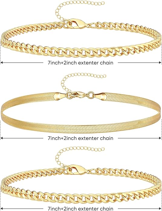 Gold Bracelets for Women Trendy,14K Gold Plated Dainty Stackable Paperclip Cuban Link Chain Bracelets, Simple Cute Cuff Bracelets Jewelry Set Adjustable 7"+2"
