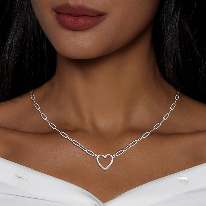 Heart Necklace for Women Gold/Silver Plated Trendy Heart Choker Lover Pendant Hypoallergenic Fashion Gold/Silver Necklace for Women Love Jewelry Gift for Women Girlfriend