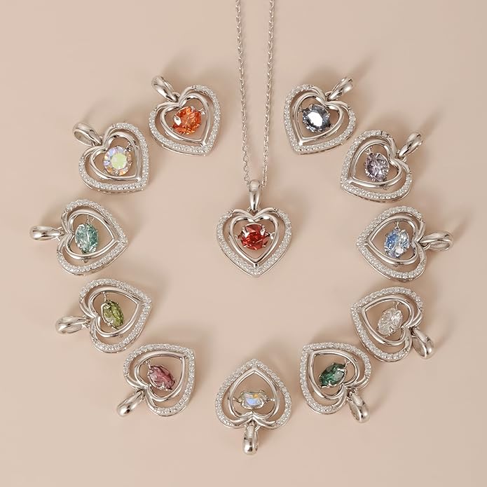 Gem's Beauty Silver Heart Necklace for Women - 925 Silver Moissanite Pendant, Dainty Dance Gift for Her, Mom, Wife |Christmas/Anniversary/Valentine’s Birthstone Jewel