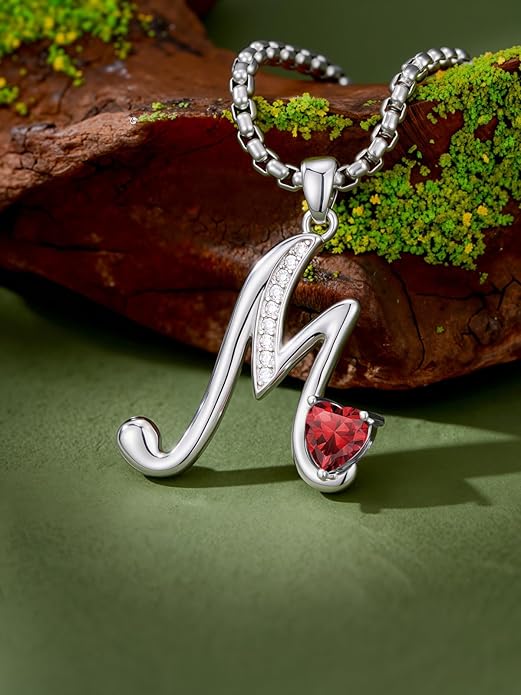 Christmas Gifts for Women Alphabet A to Z Initial Birthstone Pendant Necklaces for Women - 18k White Gold Plated Personalized Name Jewelry Valentine Mothers Day Birthday Gifts for Women Her Girlfriend