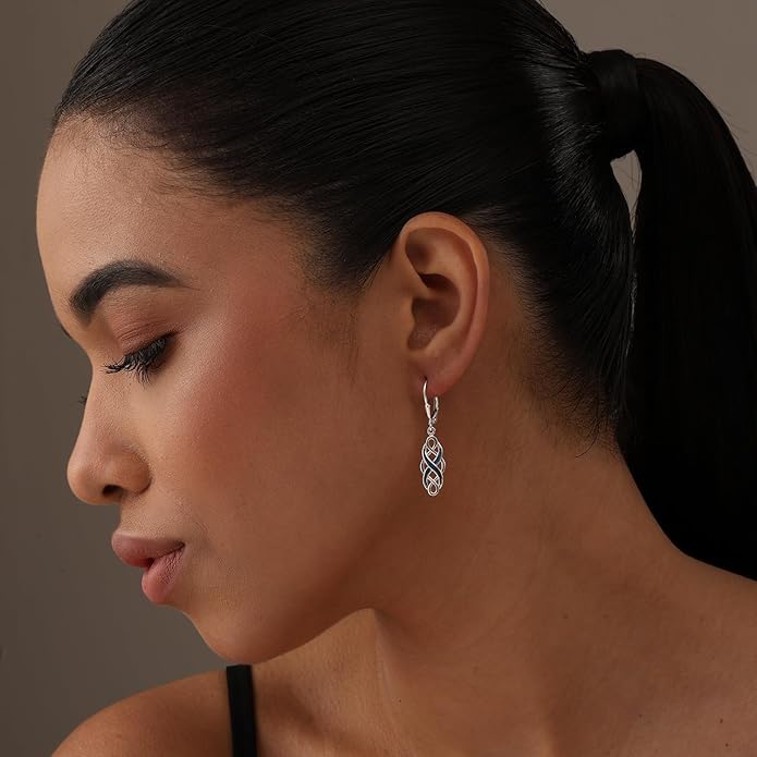 LeCalla 925 Sterling Silver Leverback Drop Earrings | Lightweight Celtic-Knot Filigree Heart Teardrop Dangle Earring for Women's Gift for Her