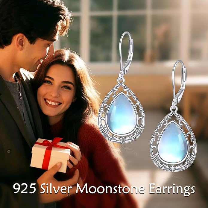 AOBOCO Butterfly/Dragonfly/Bee/Ladybug Leverback Earrings 925 Sterling Silver Rose Lotus Tulip Flower Filigree Dangle Earrings Teardrop Moonstone Larimar Turquoise Abalone Shell Jewelry Birthday Gifts for Women
